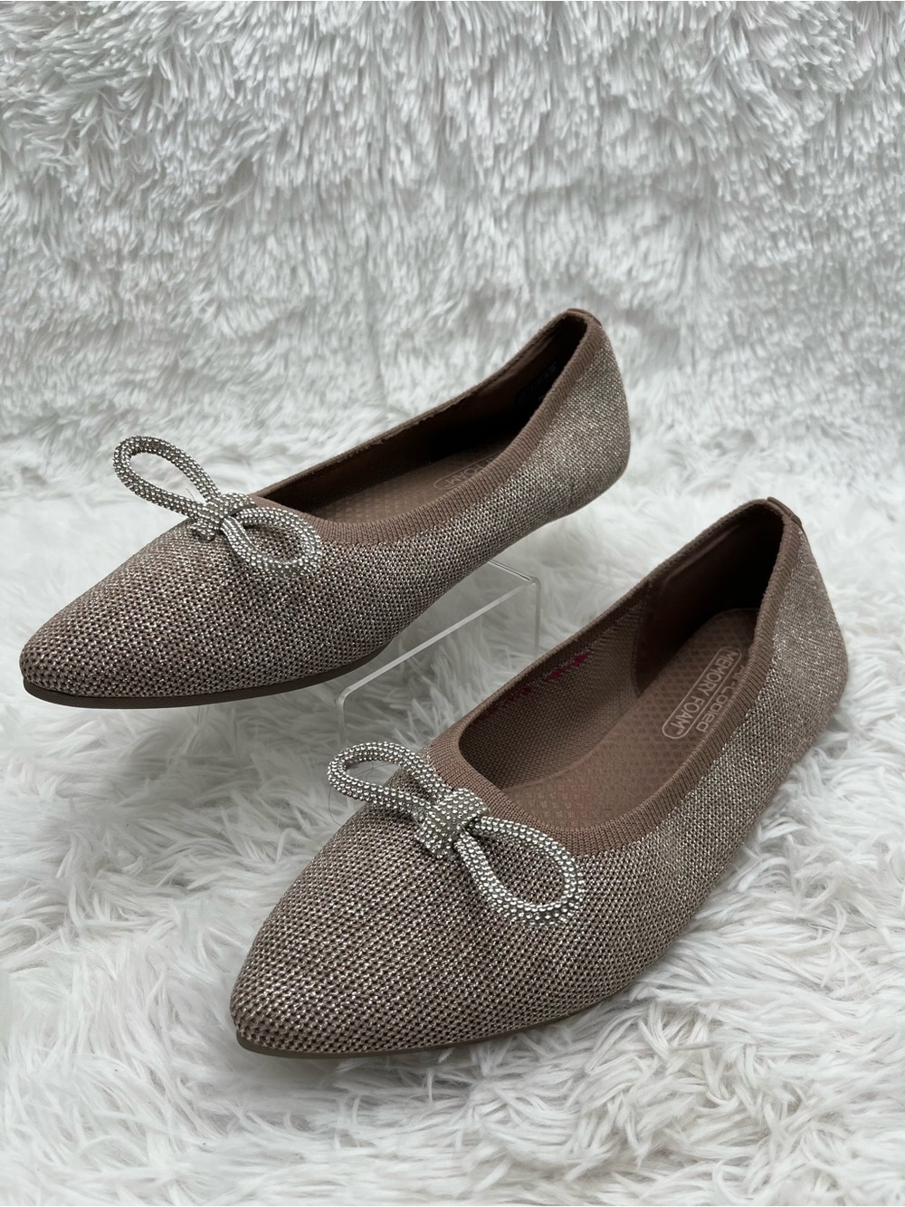 Skechers Flats Size 9 Mocha Air-Cooled Memory Foam Rhinestone Bow Pointed Toe - Picture 2 of 8